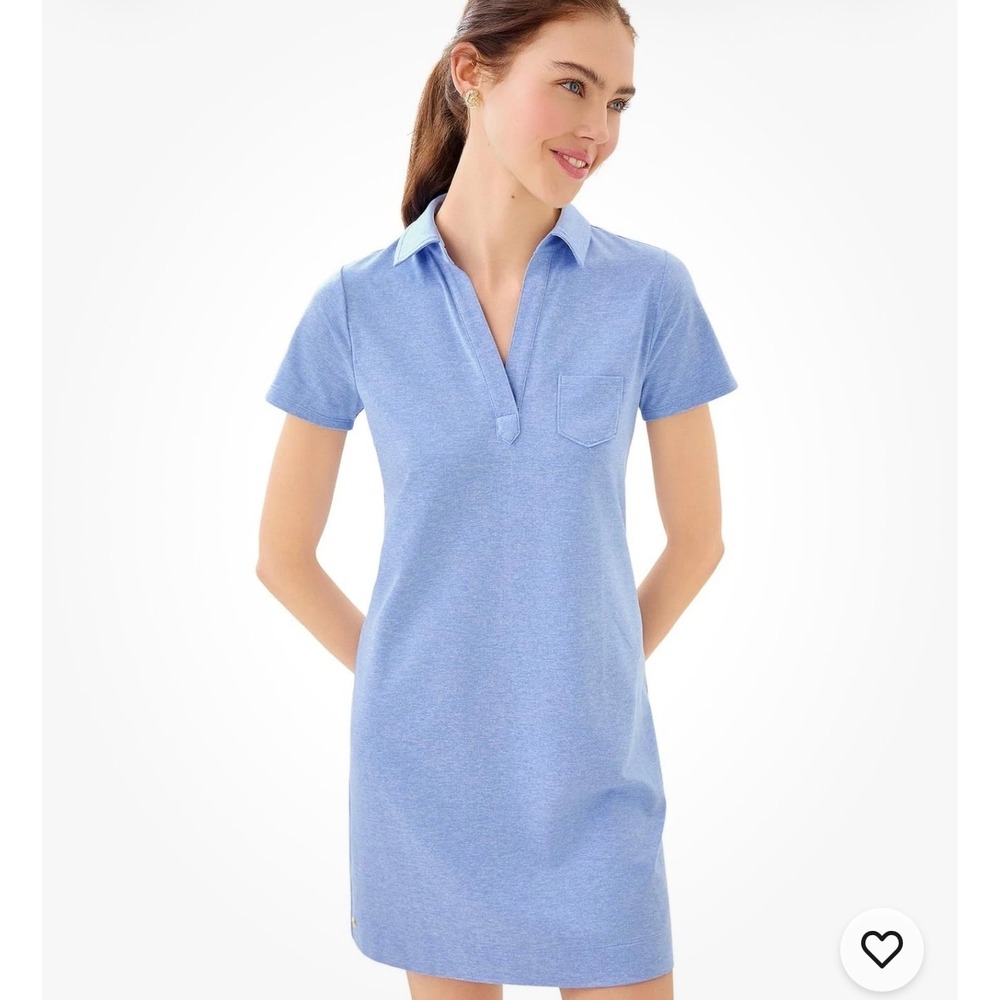Lilly Pulitzer UPF 50+ Dune Dress Downtime Jersey Blue Collared Polo Sz L EUC